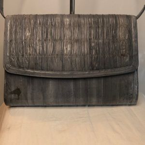 Genuine gray eel skin vintage handbag. Made in Korea. Beautiful suede inside.